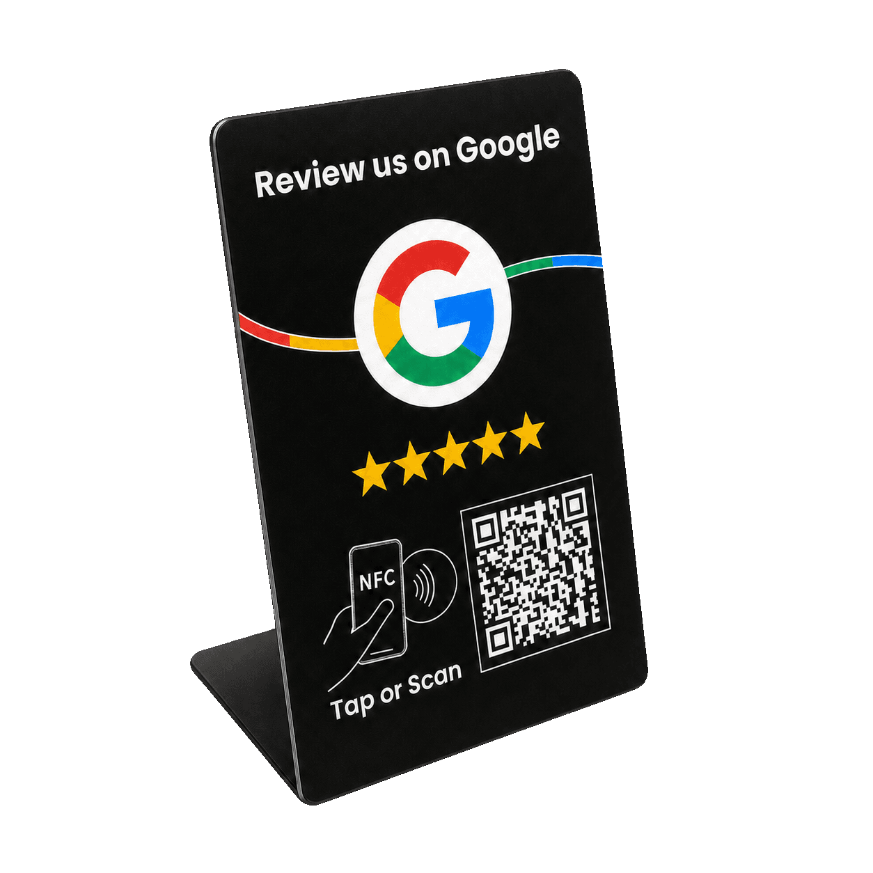Černá NFC karta pro Google recenze na stojánku